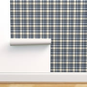 Peel \u0026 Stick Wallpaper 3ft x 2ft - Fall Plaid Navy Tan White Rustic Tartan Woodland Beige Lodge Decor Woods Custom Removable Wallpaper by Spoonflower